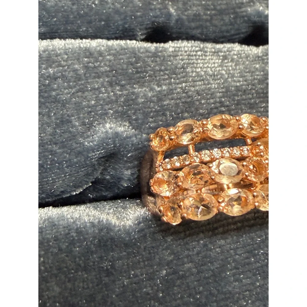 925 Rose Gold Over Sterling Silver Peach Morganite Multi Row Statement Ring 6.25